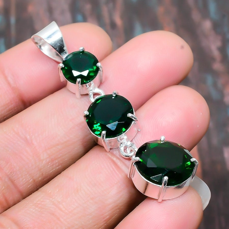 Emerald Triad – Sterling Silver Pendant