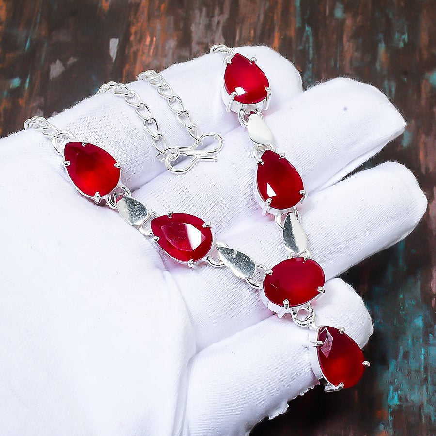 Scarlet Embrace – Sterling Silver Ruby Bracelet