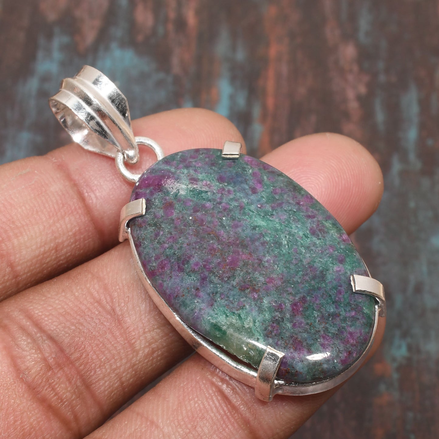 Emerald Ember – Ruby Zoisite Sterling Silver Pendant