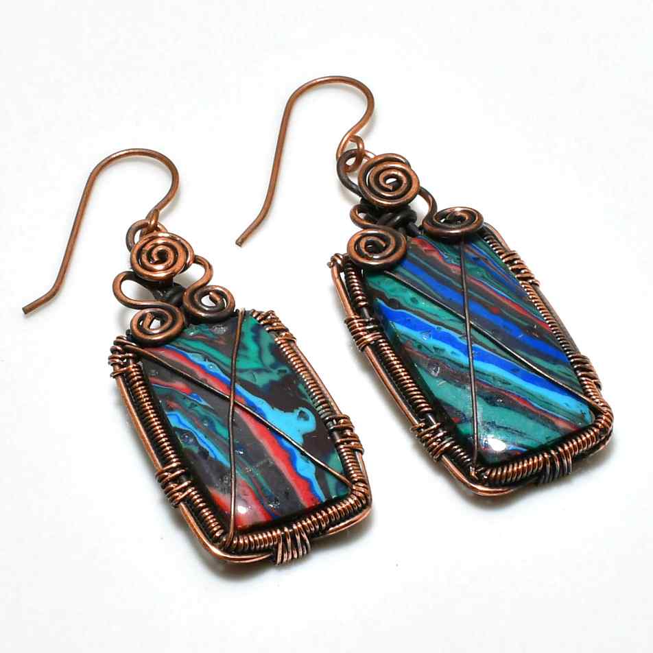Gaia’s Embrace – Malachite & Turquoise Copper Earrings