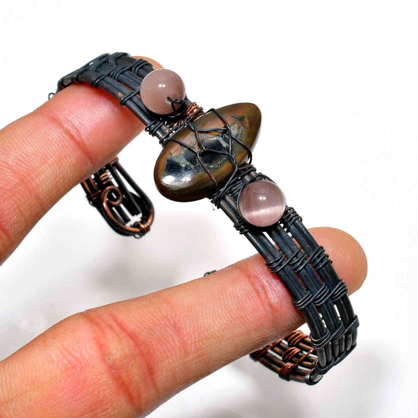 Enchanted Connection – Labradorite & Rose Quartz Copper Bracelet