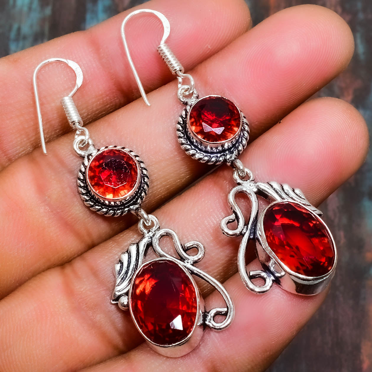 Ember’s Gleam – Red Gemstone Sterling Silver Earrings