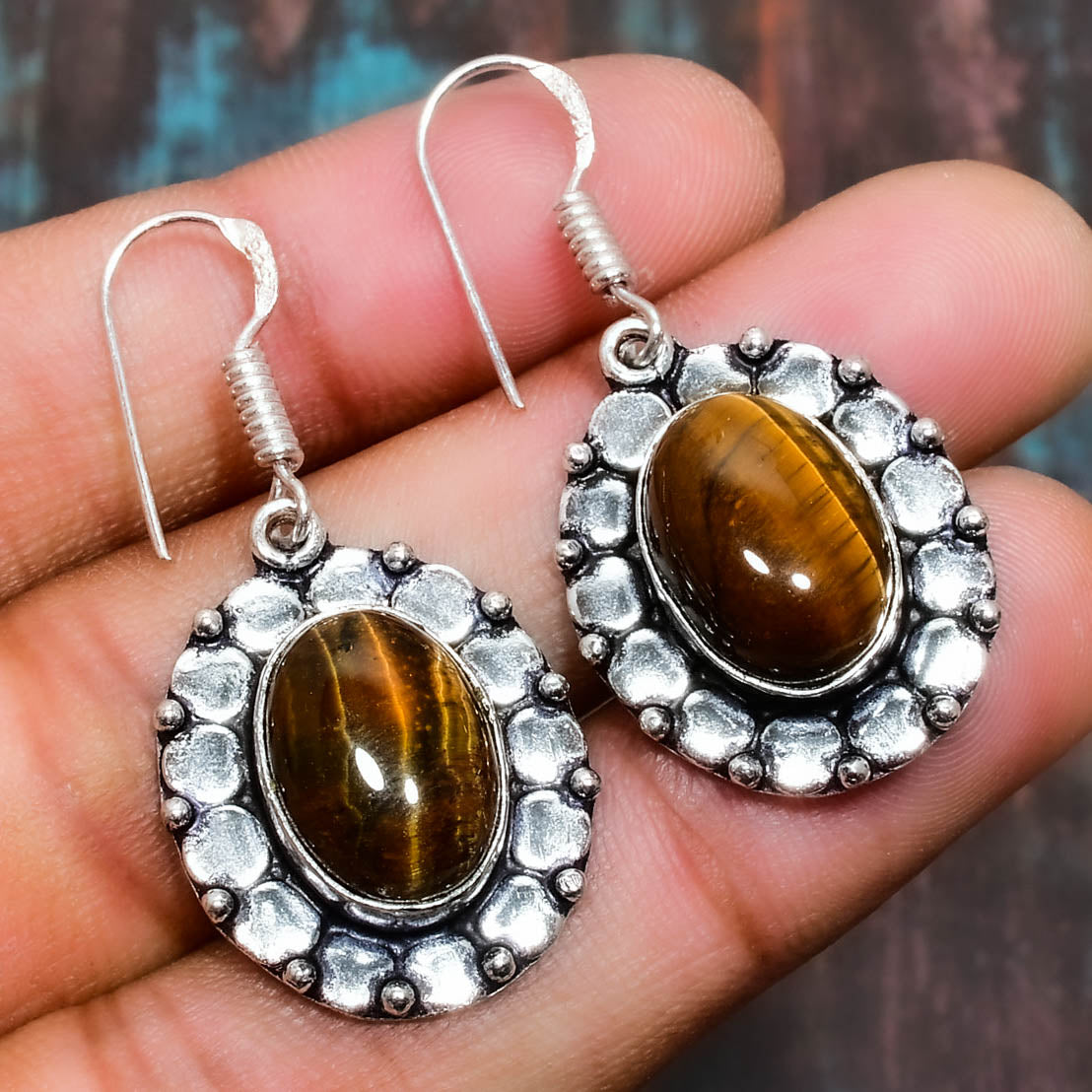 Golden Gaze – Tiger’s Eye Sterling Silver Earrings