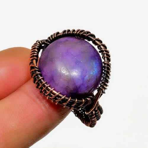 Ezra’s Veil – Oxidized Copper & Amethyst Ring