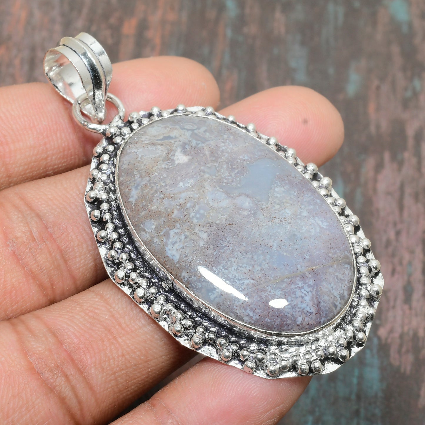 Moonlit Horizon – Sterling Silver Agate Pendant