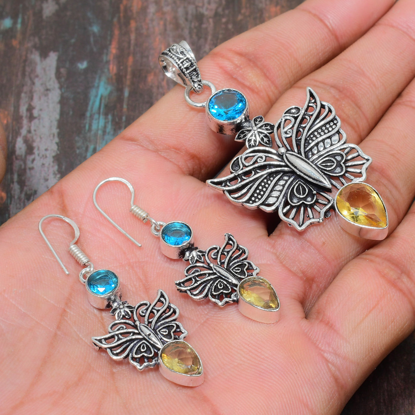 Ethereal Wings – Citrine & Blue Topaz