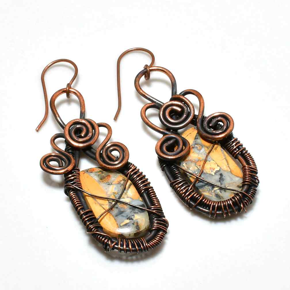 Solara’s Embrace – Yellow Jasper Copper Earrings