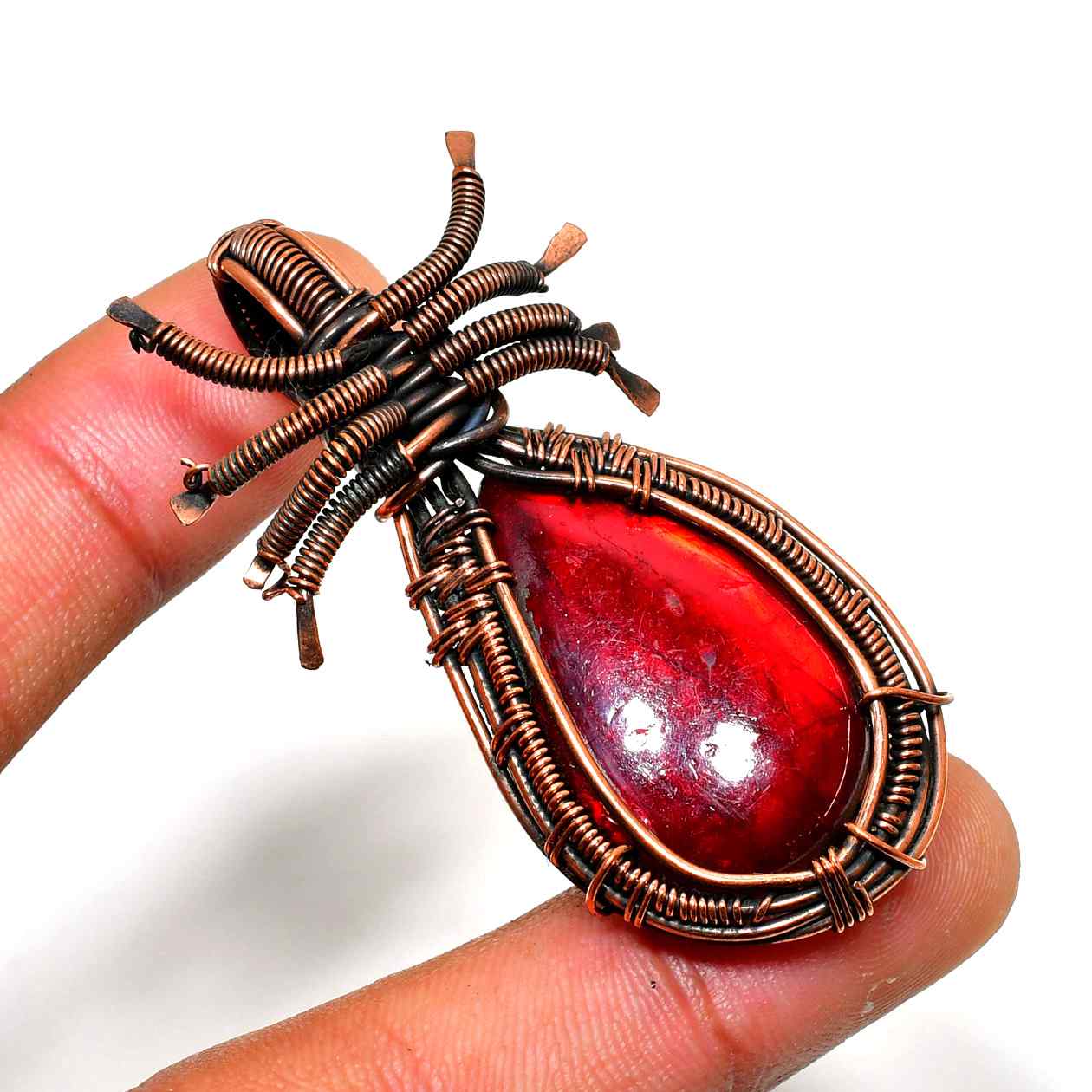 Ember’s Embrace – Red Stone Copper Pendant