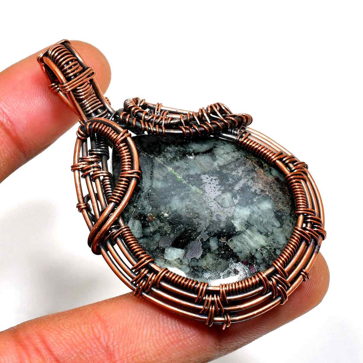 Mystic Veil – Hand-Wrapped Amethyst & Oxidized Copper Pendant