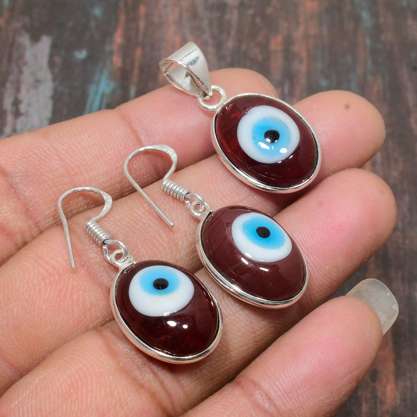 Aria’s Aegis – Silver & Glass Evil Eye Pendant & Earring Set