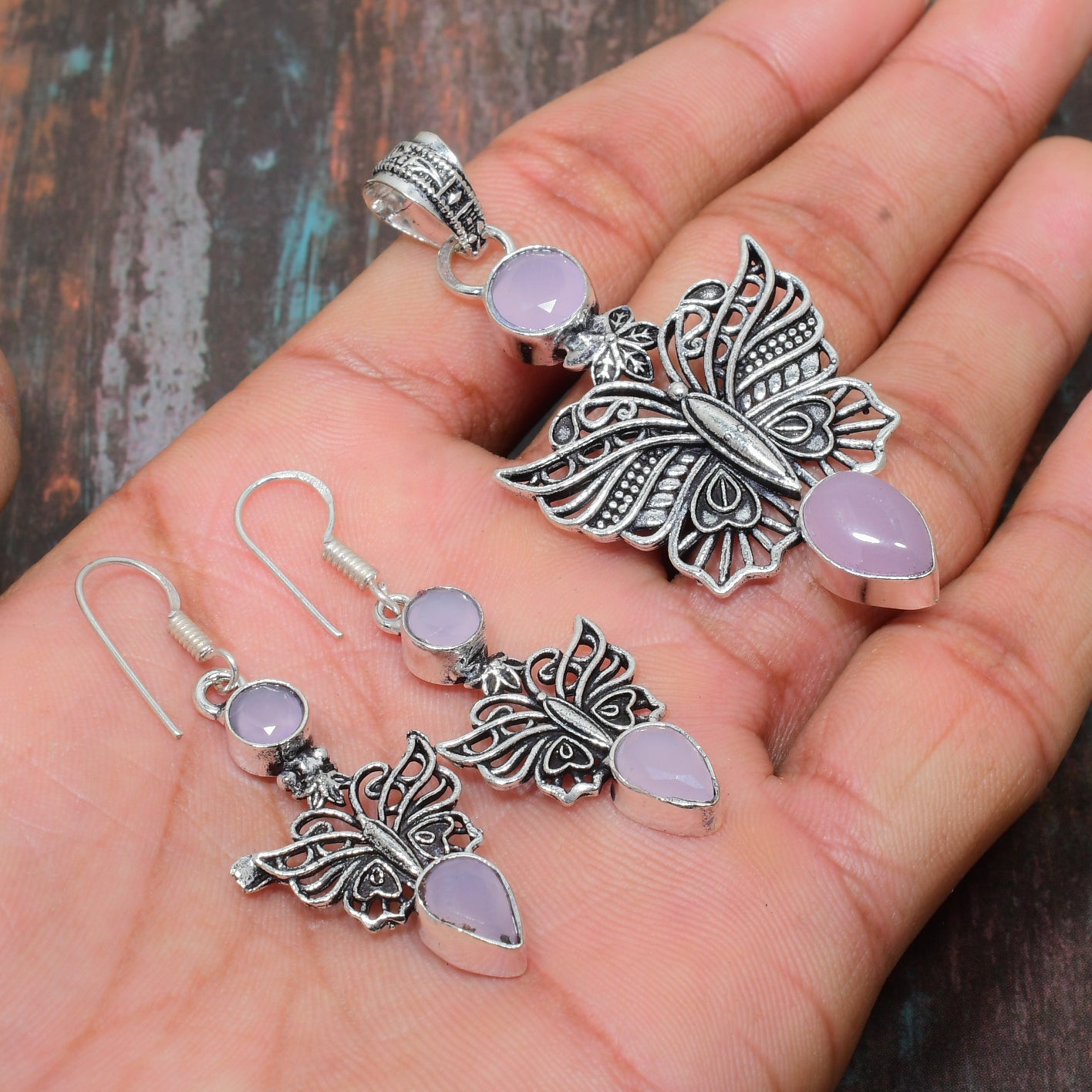 Serenity’s Flight – Lavender Butterfly Pendant & Earrings