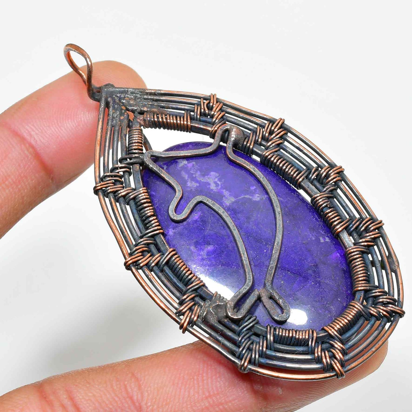 Ocean’s Whisper – Amethyst Dolphin Copper Pendant