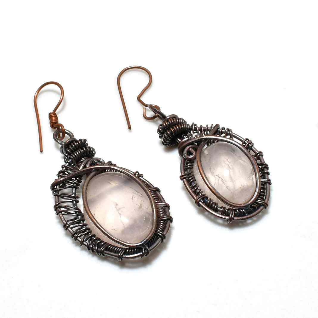 Aurora’s Embrace – Rose Quartz Copper Earrings