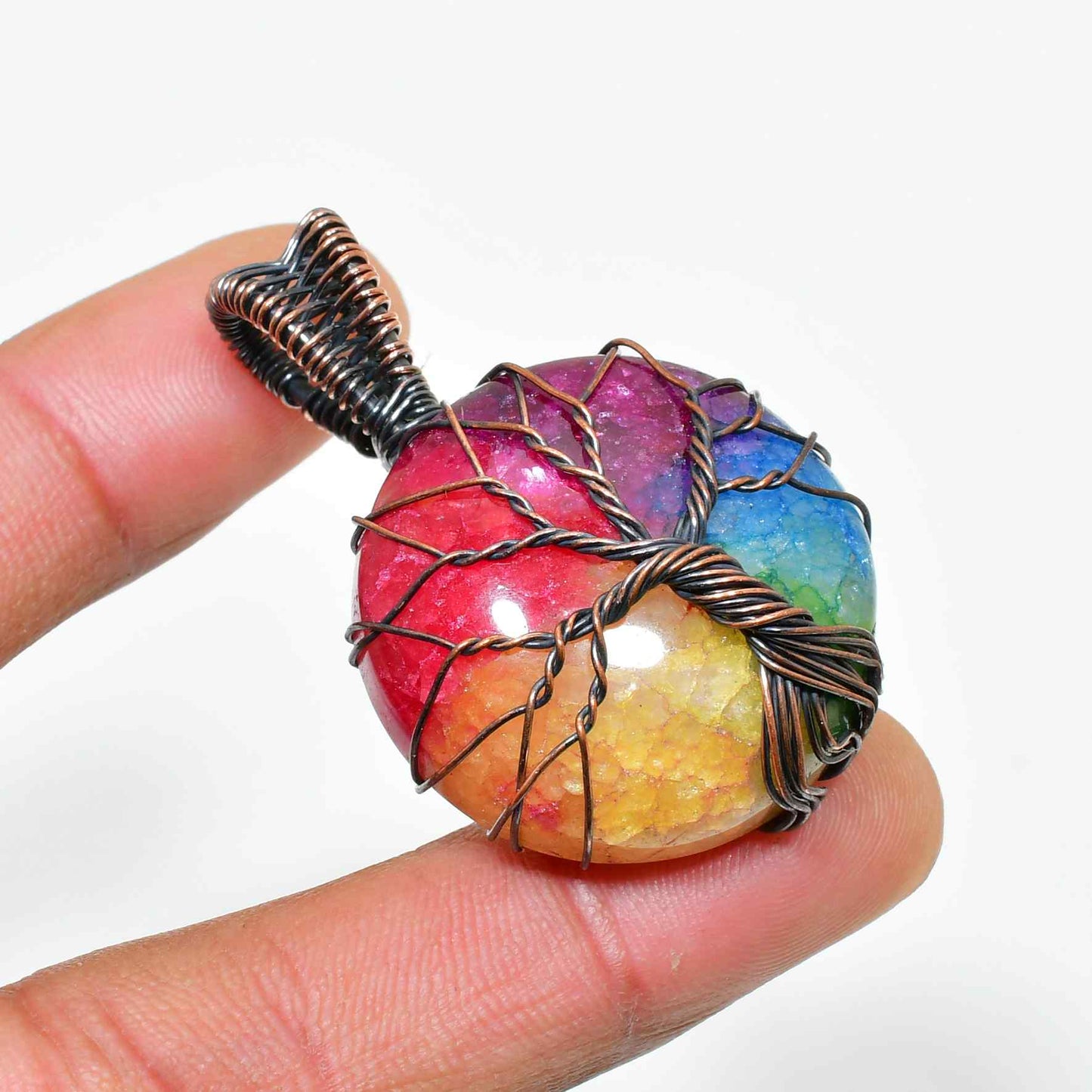 Prismatic Joy – Rainbow Aura Quartz Copper Pendant