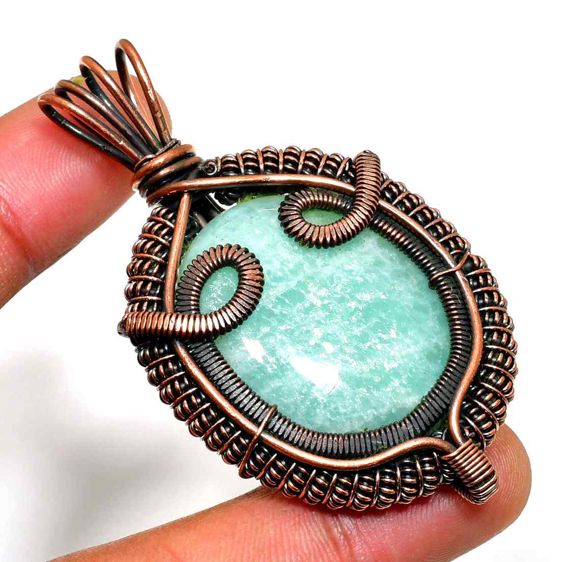 Serene Aura – Amazonite Copper Pendant