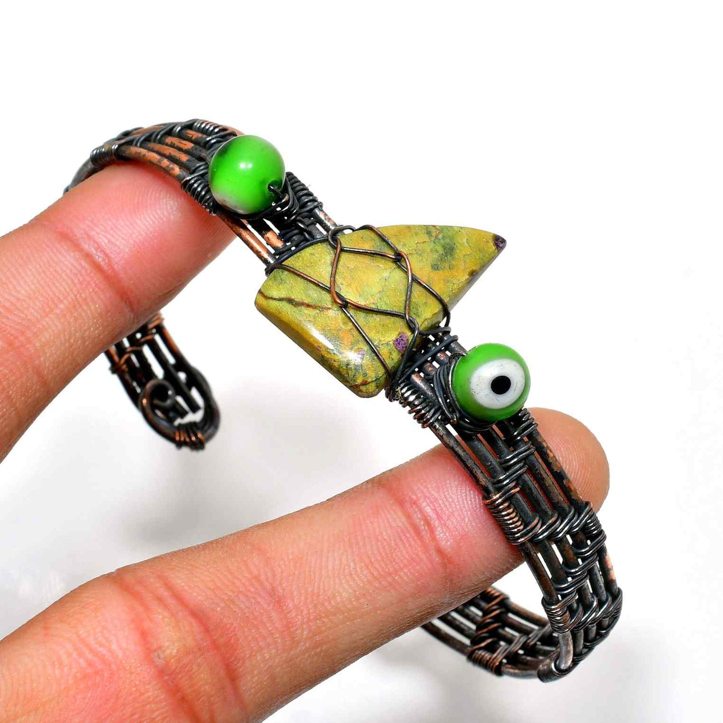 Nature’s Embrace – Greenstone Wire-Wrap Bracelet