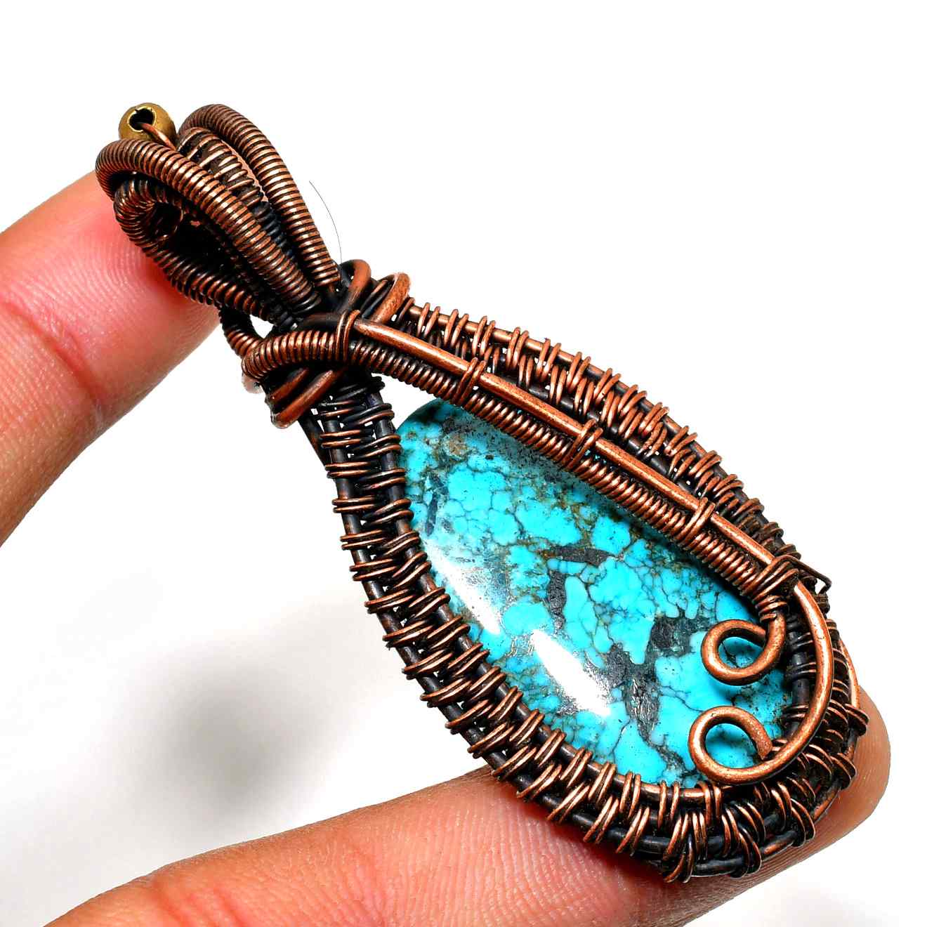 Turquoise Haven – Copper-Wrapped Turquoise Pendant