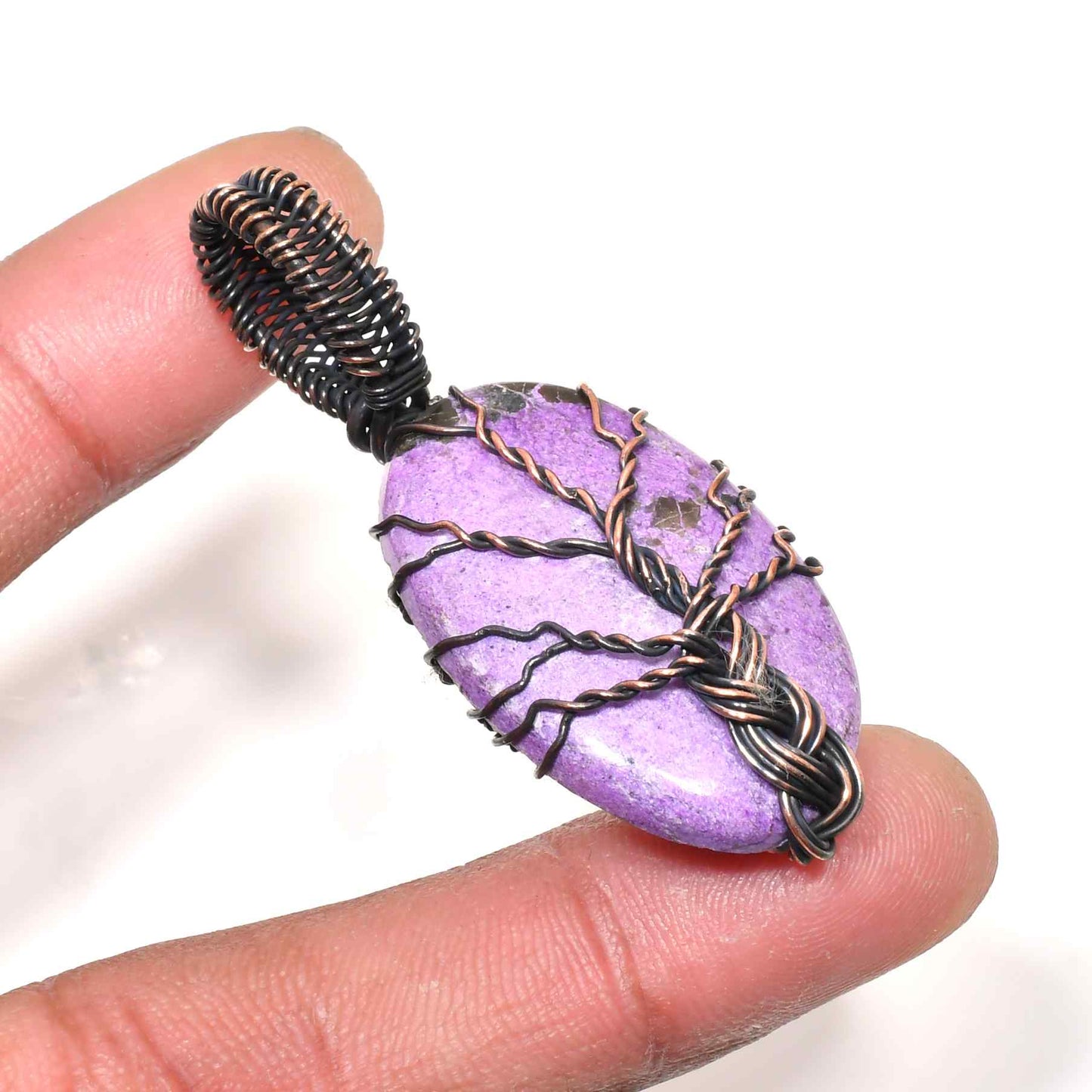 Ezra’s Veil – Amethyst & Copper Wire Pendant