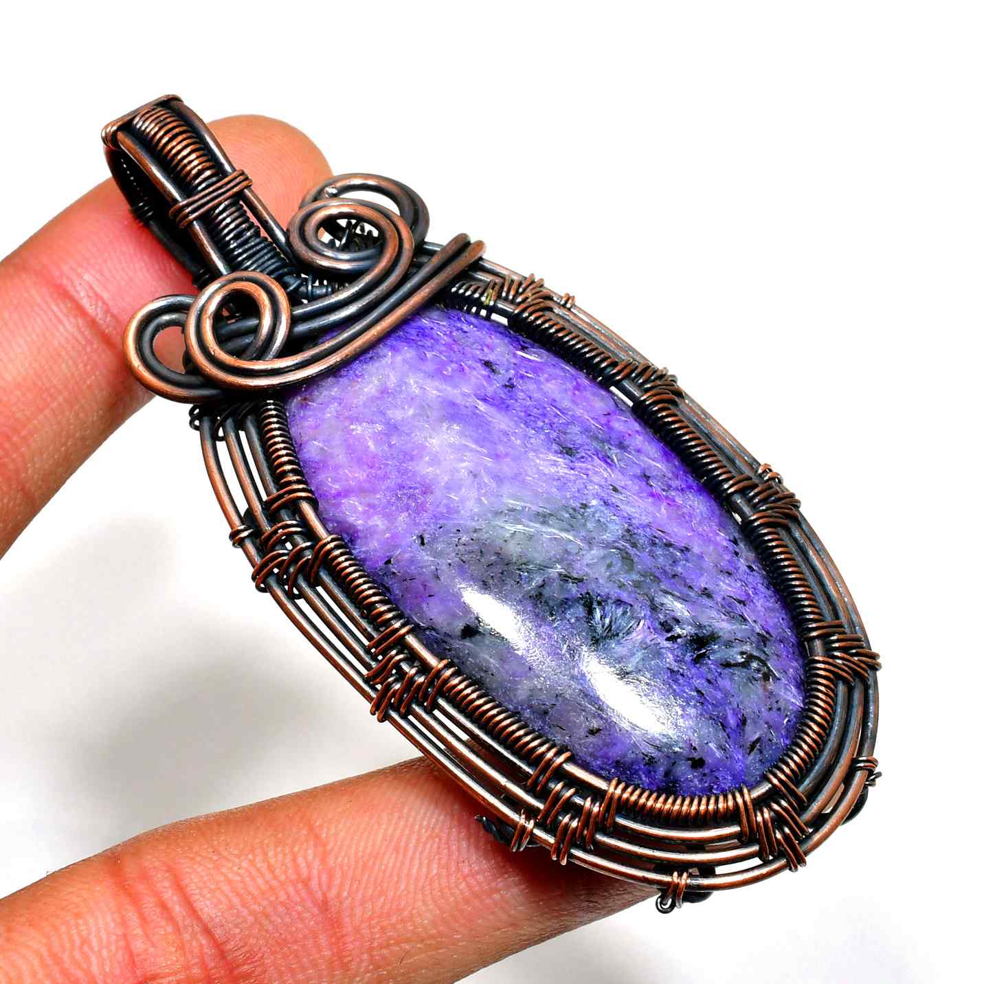 Ezra’s Veil – Oxidized Copper Amethyst Pendant