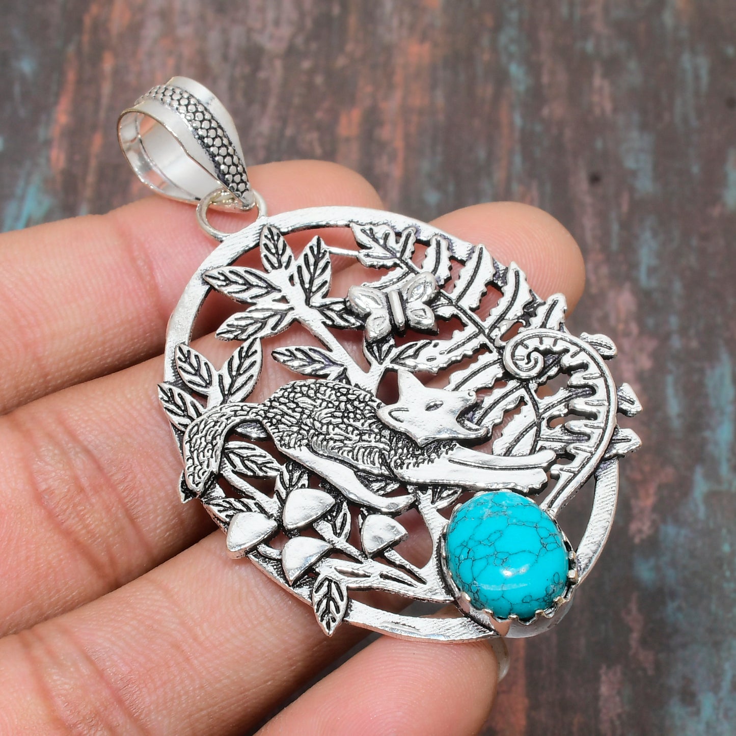 Luna’s Fox – Sterling Silver Turquoise Pendant