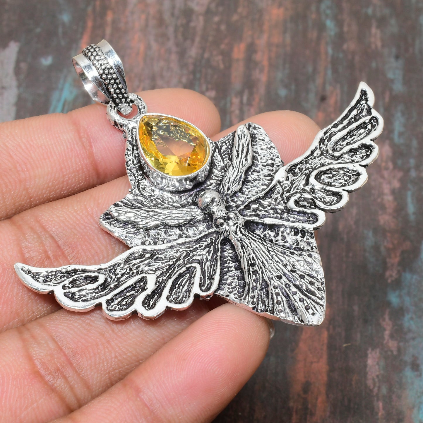 Sunlit Wings – Citrine Dragonfly Pendant