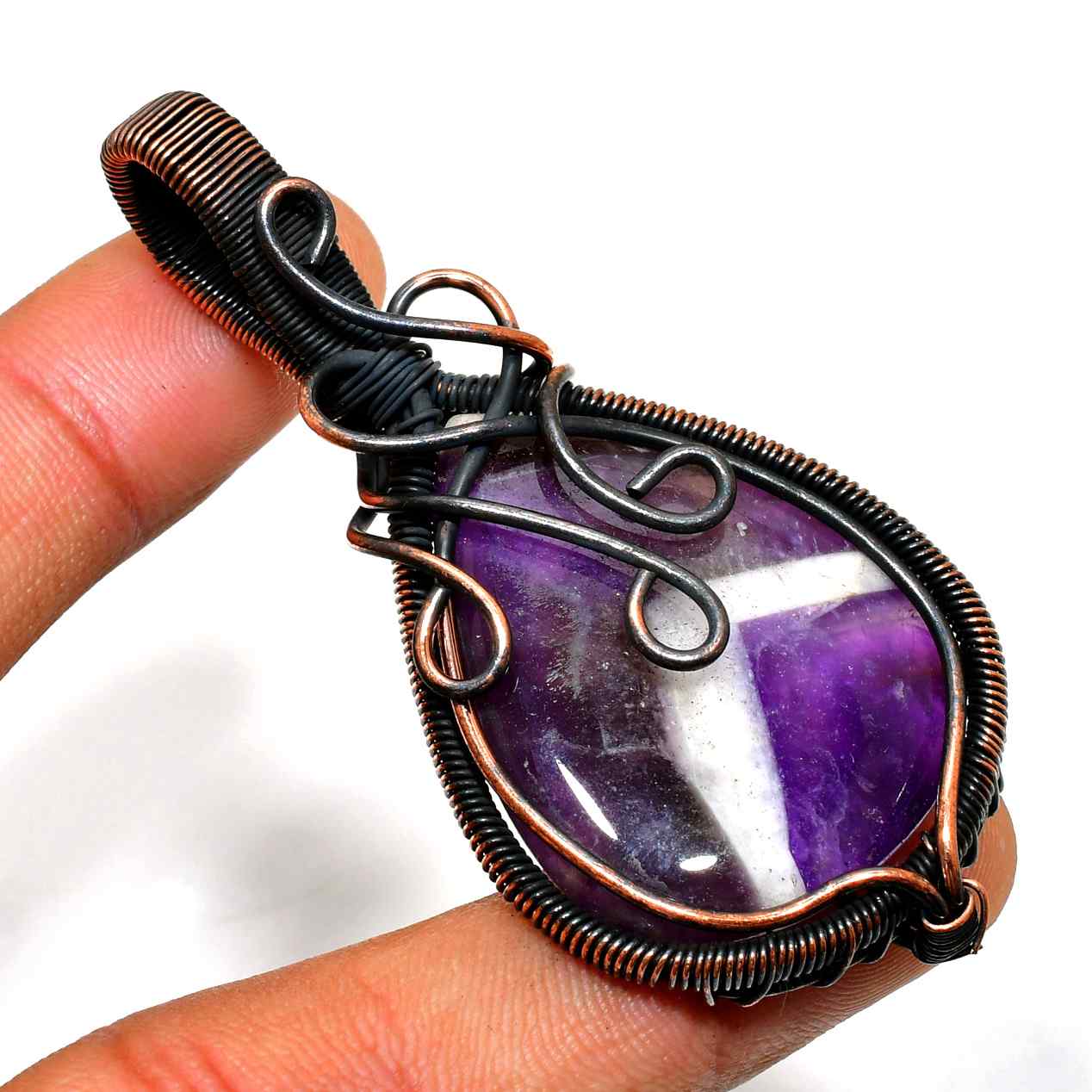 Ezra’s Veil – Handcrafted Amethyst & Oxidized Copper Pendant