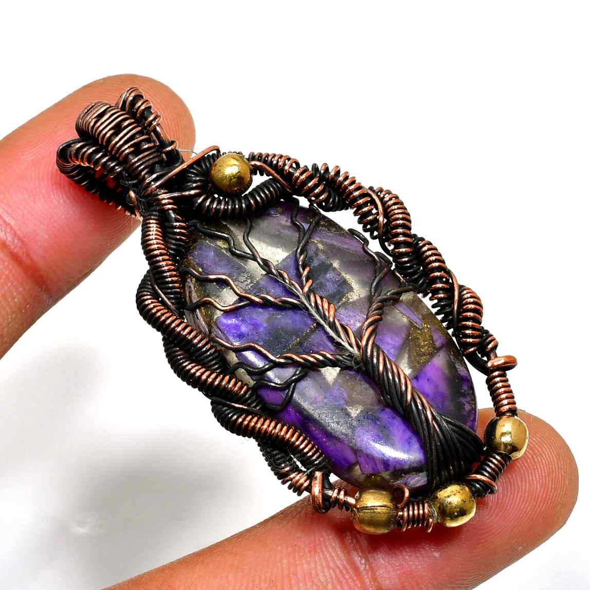 Ezra’s Veil – Oxidized Copper & Amethyst Pendant