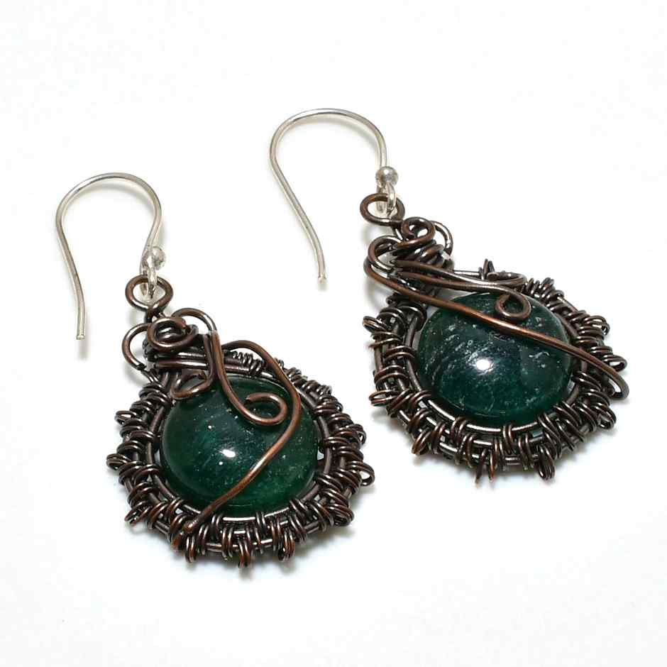 Verdant Whispers – Copper-Wrapped Green Aventurine Earrings