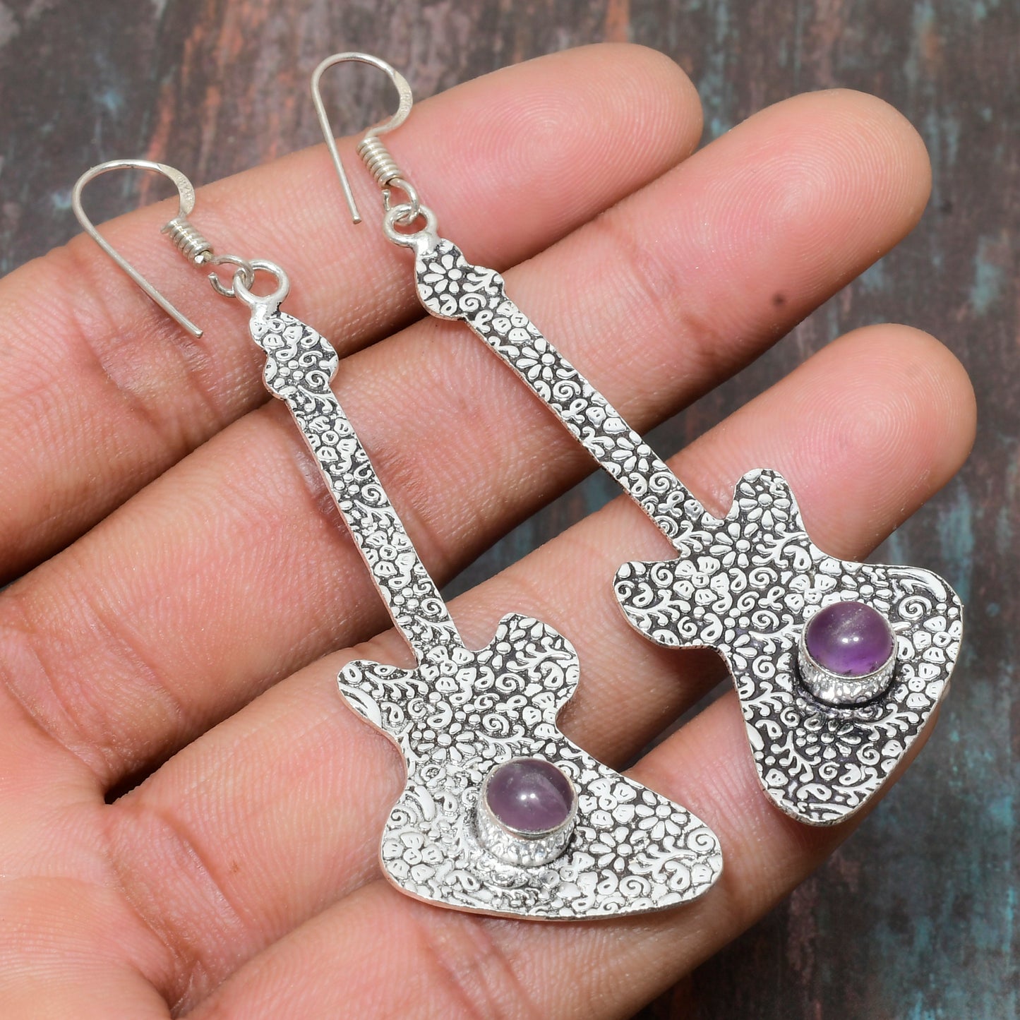 Melodic Muse – Amethyst Guitar Earrings