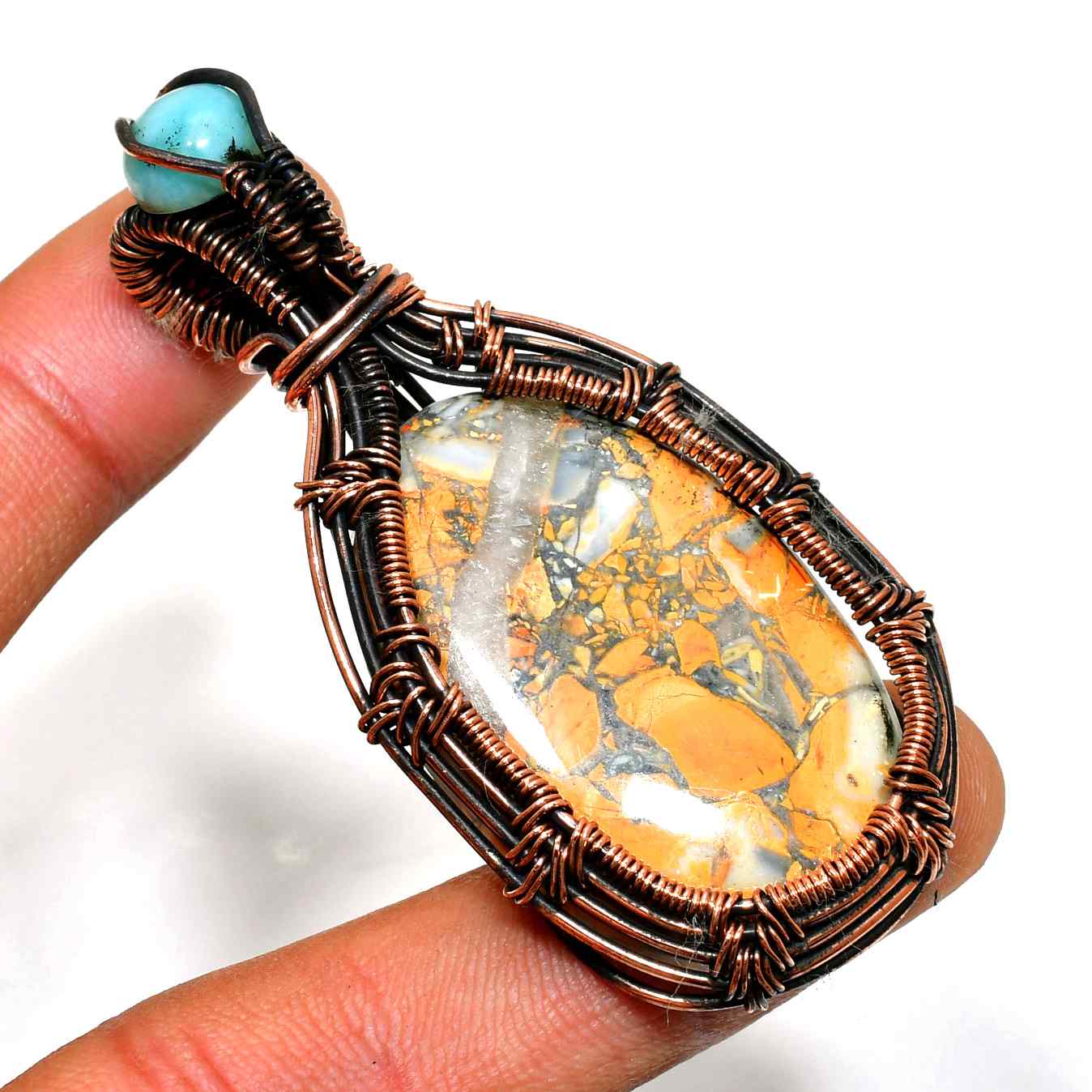 Ember’s Radiance – Orange Jasper & Copper Pendant