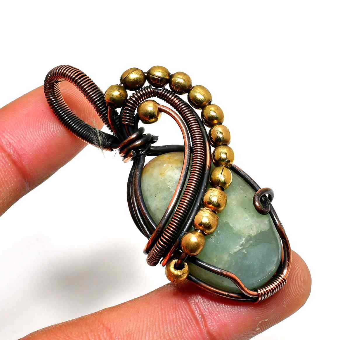 Verdant Whisper – Oxidized Copper Green Stone Pendant