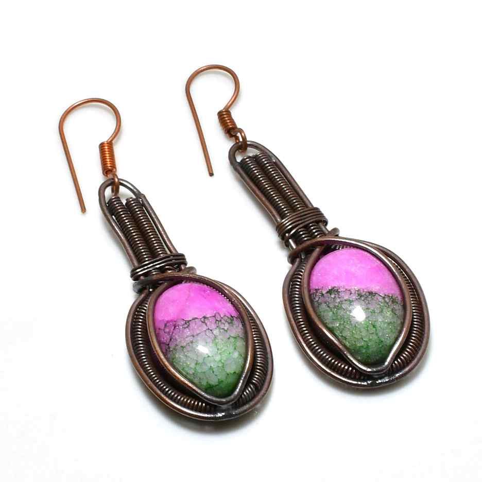 Seraphina’s Embrace – Watermelon Tourmaline Bronze Earrings