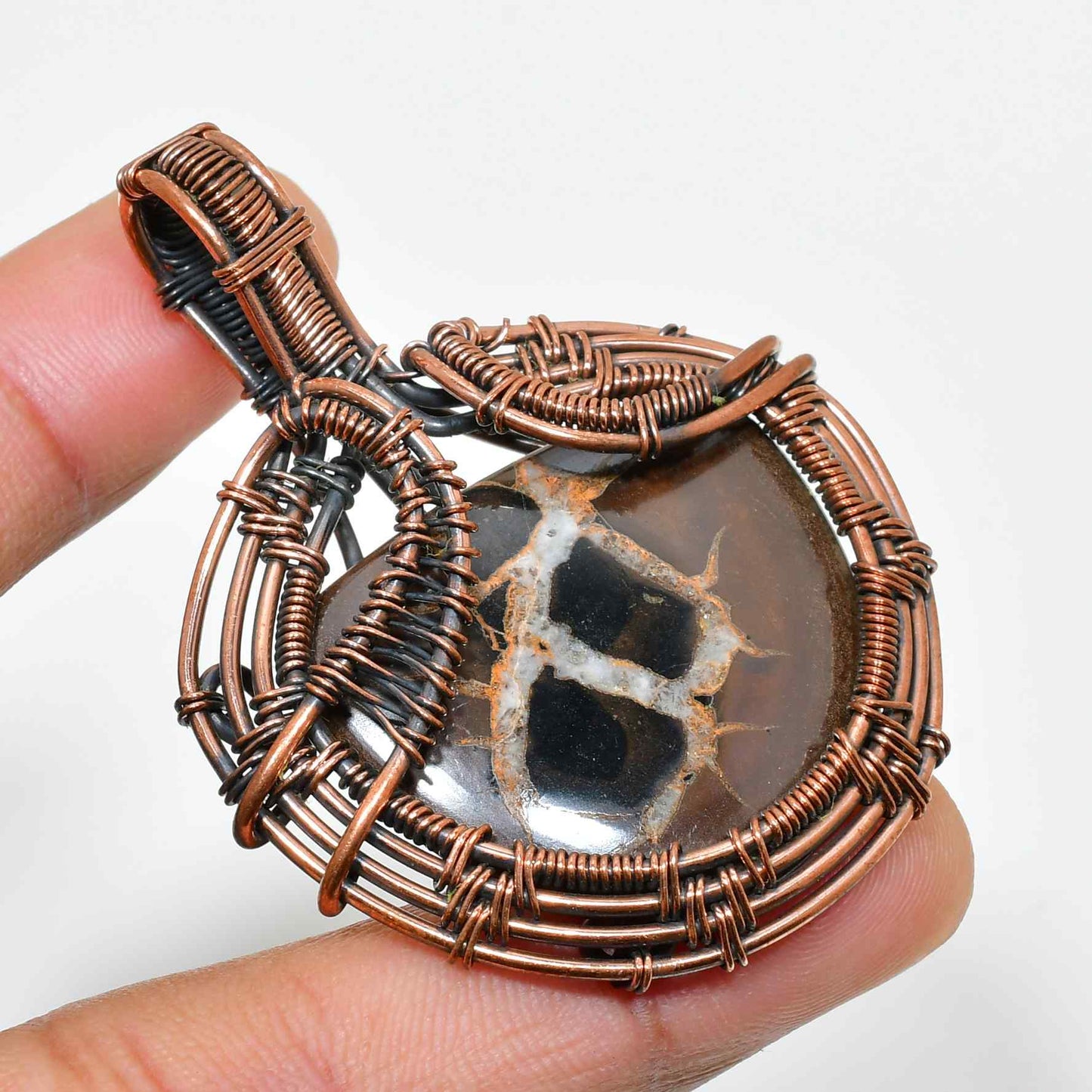 Earth’s Embrace – Black Agate Copper Pendant