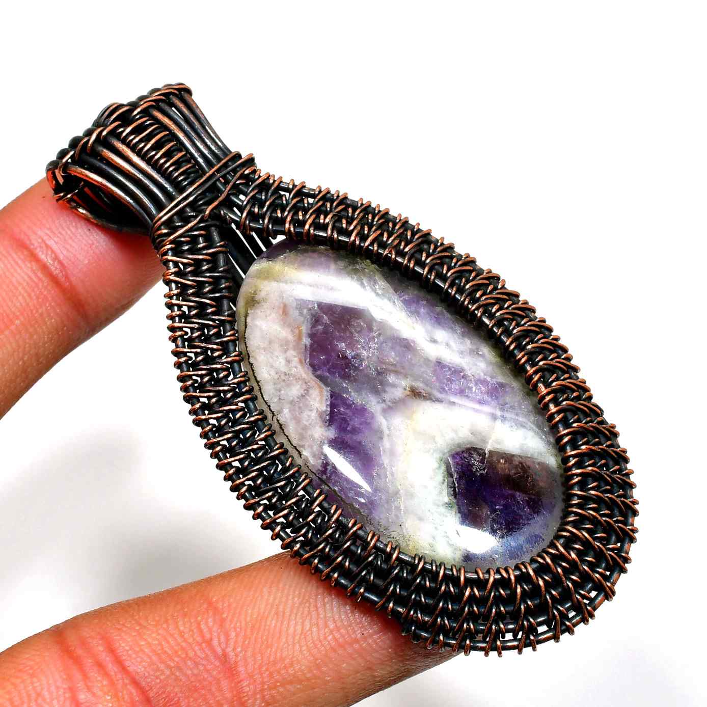 Ezra’s Veil – Handcrafted Amethyst & Oxidized Copper Pendant