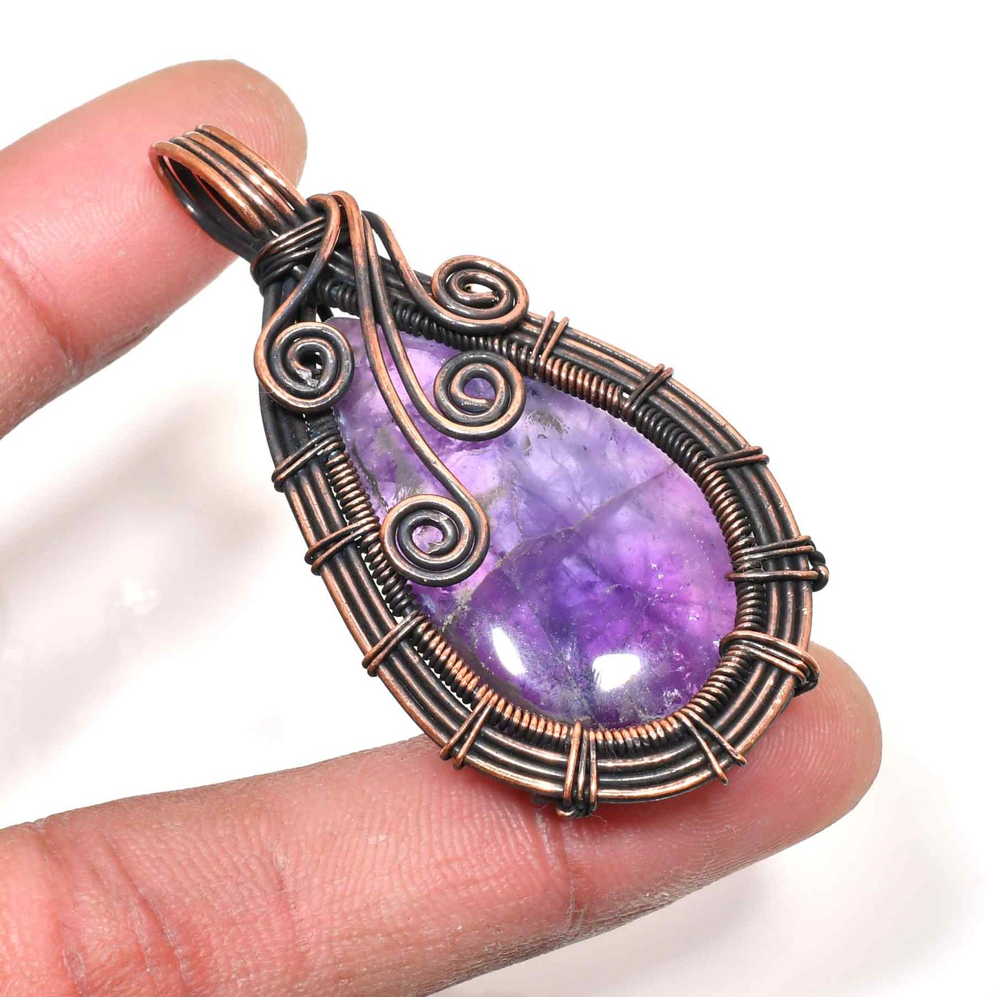 Ezra’s Veil – Amethyst & Oxidized Copper Pendant