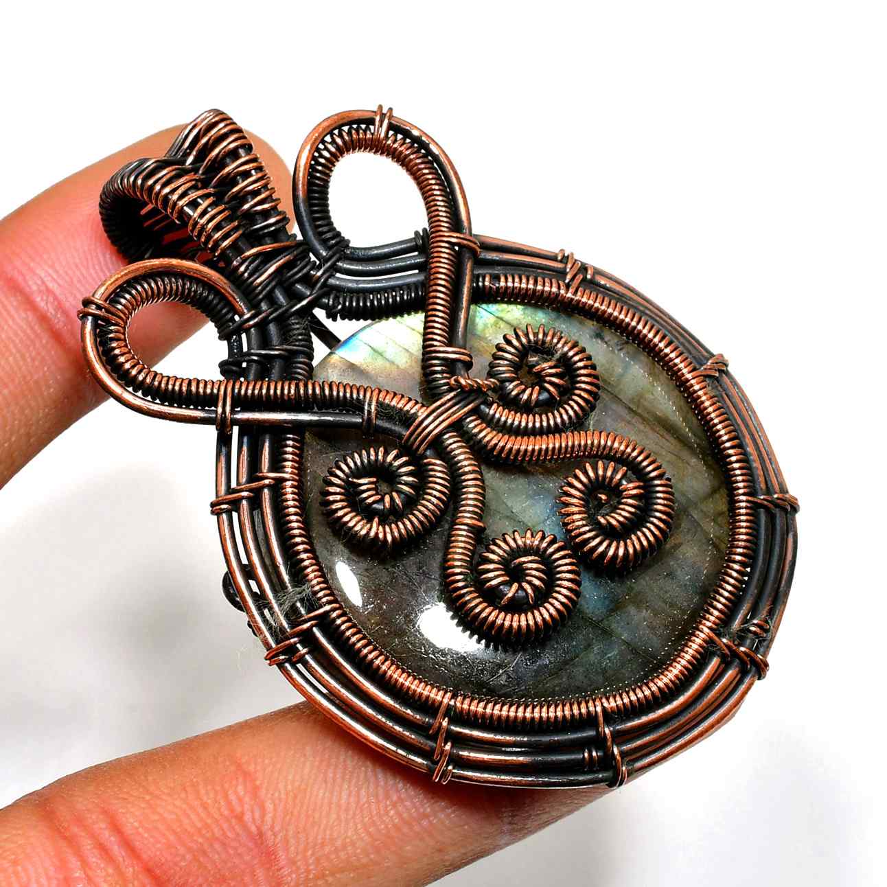 Aurora’s Veil – Labradorite Copper Pendant