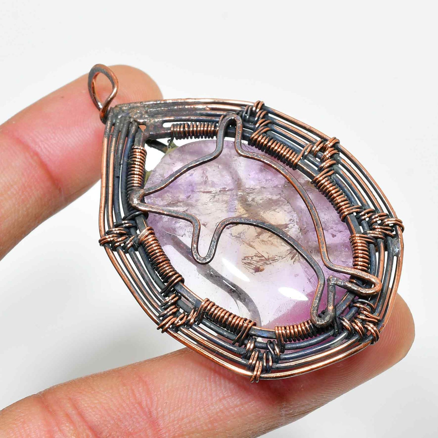 Ezra’s Veil – Handcrafted Amethyst & Oxidized Copper Pendant