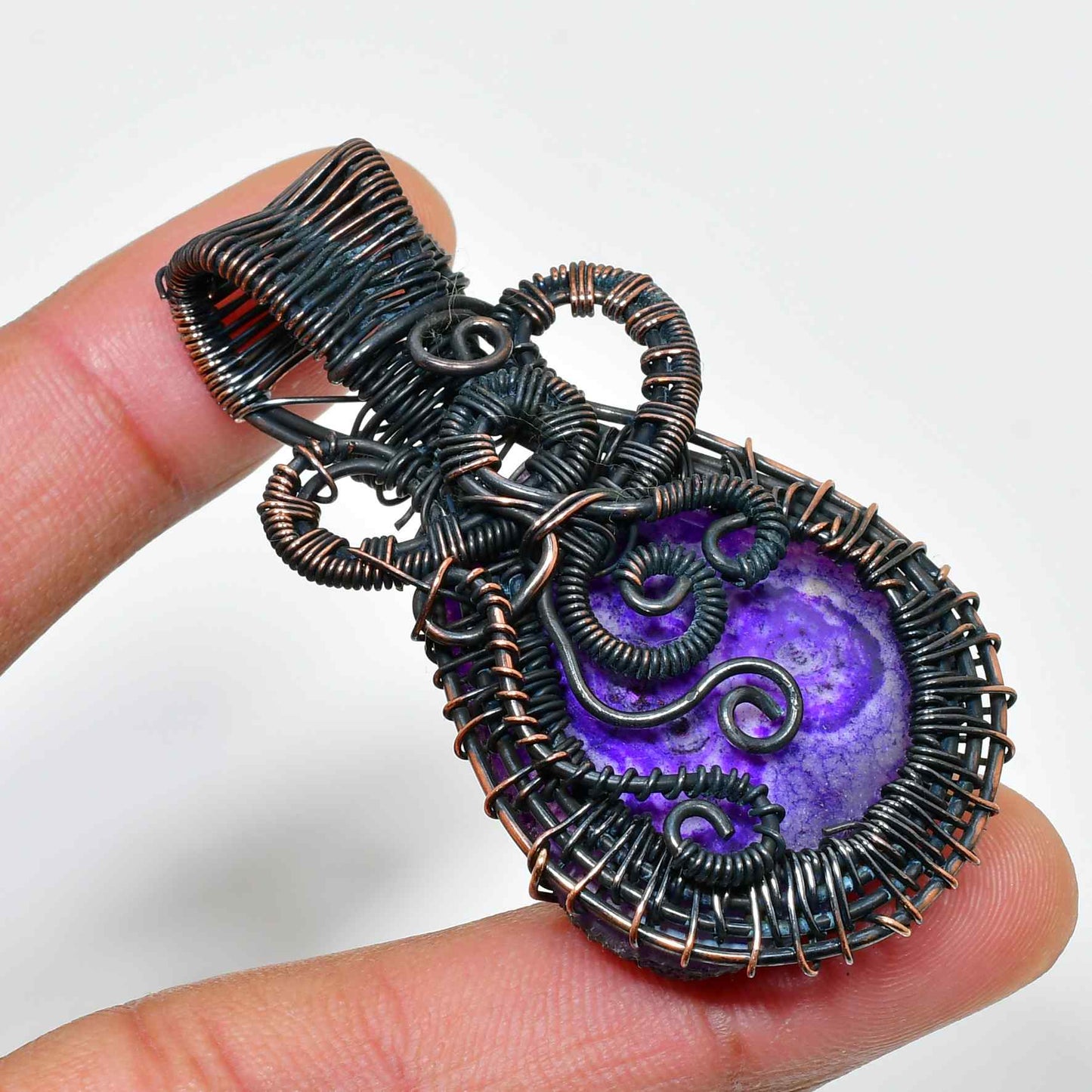 Ezra’s Veil – Oxidized Copper Amethyst Pendant