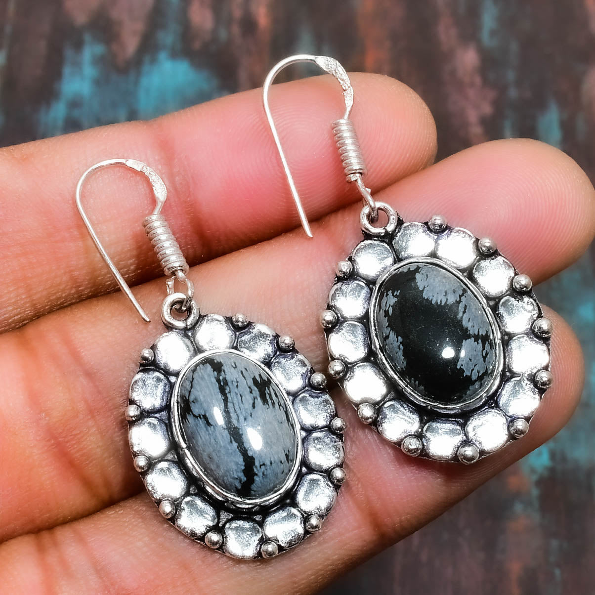 Gaia’s Grounding – Silver Black & Gray Agate Earrings