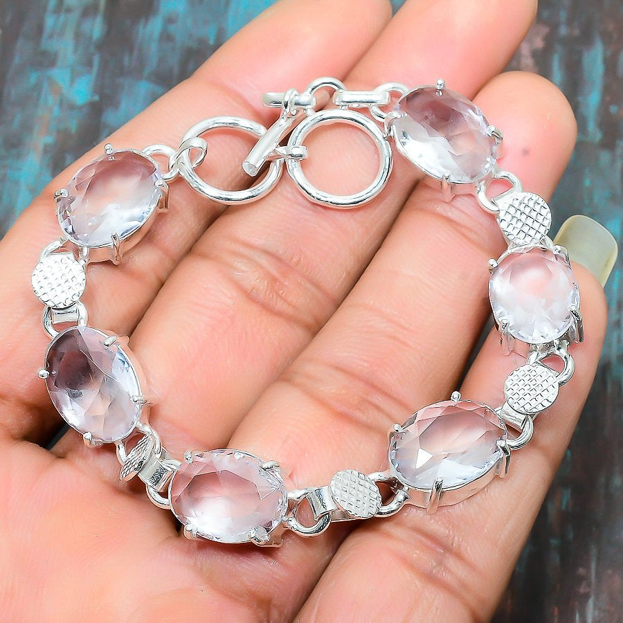 Celestial Radiance – Rose Quartz & Silver Bracelet