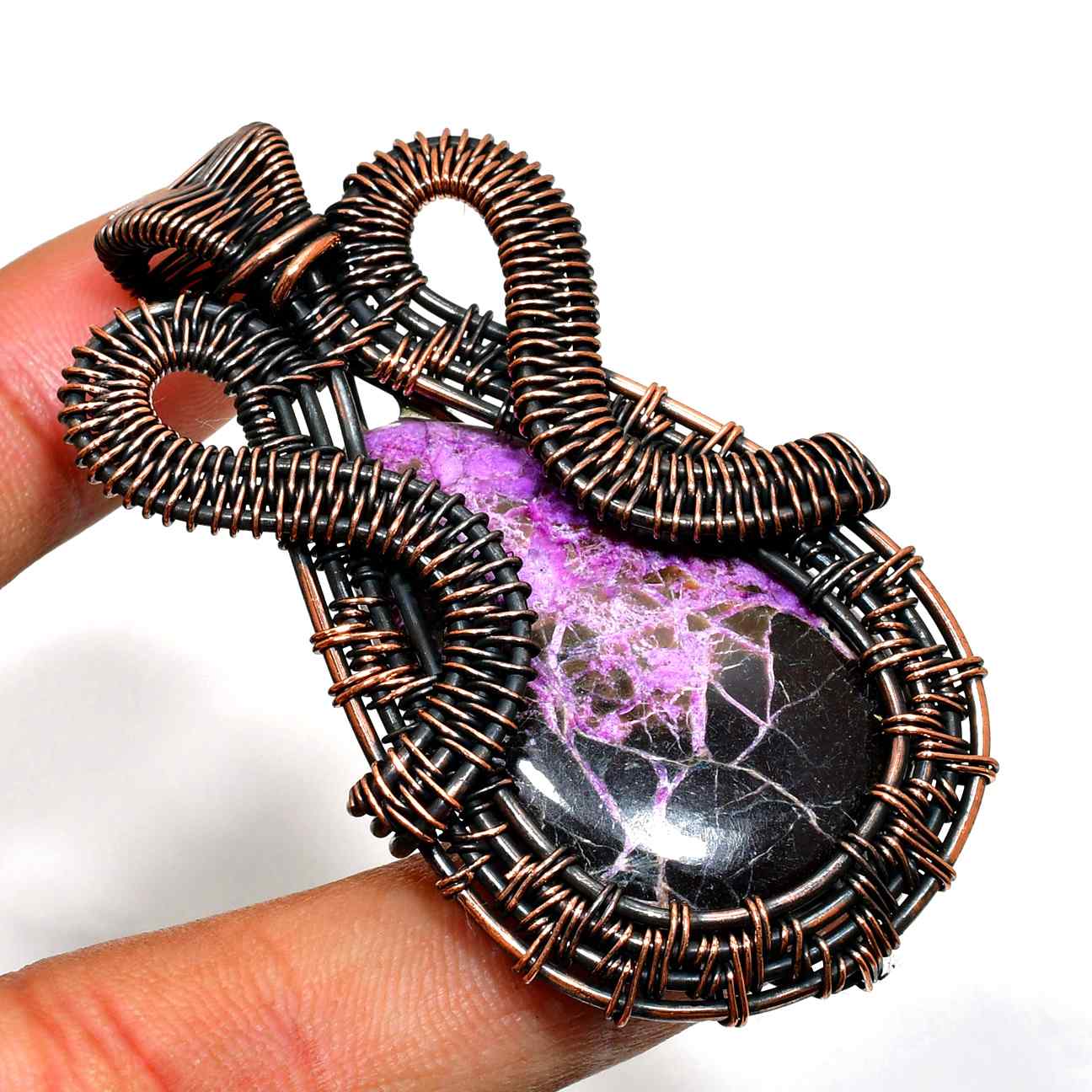 Selene’s Shield – Oxidized Copper Amethyst Pendant