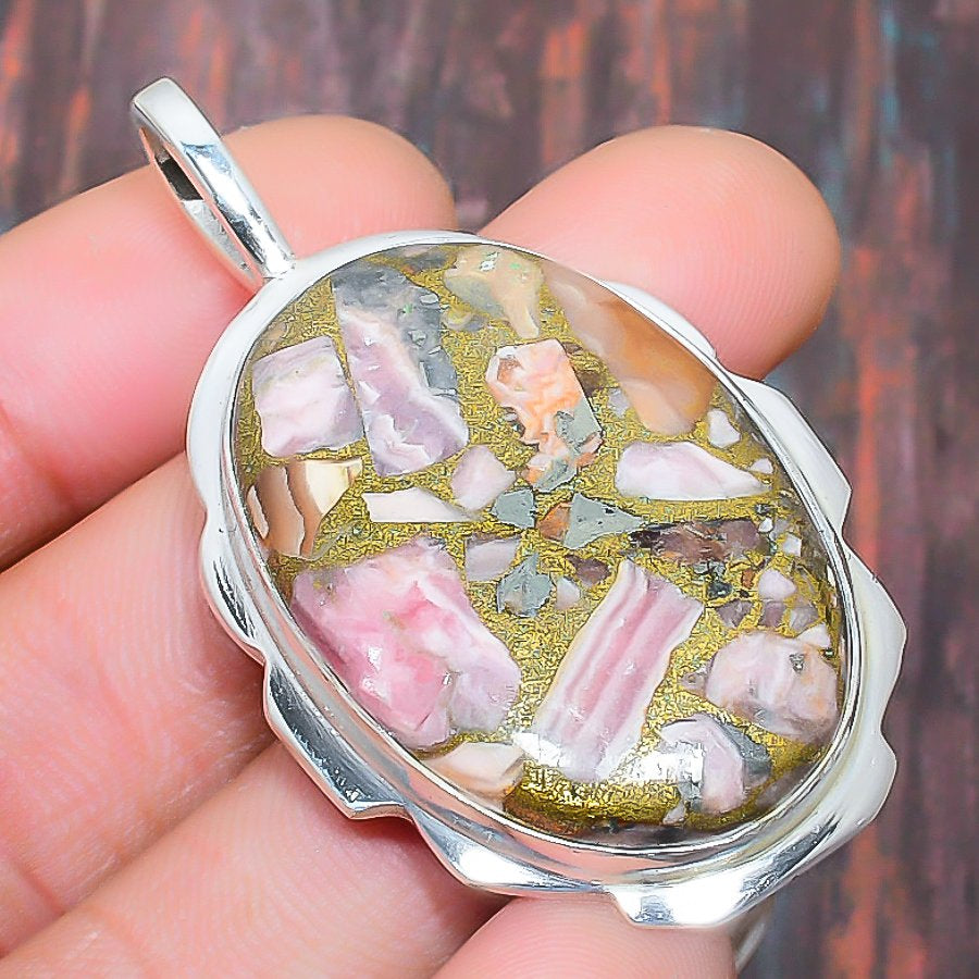 Gilded Essence – Sterling Silver Rainbow Gem Pendant