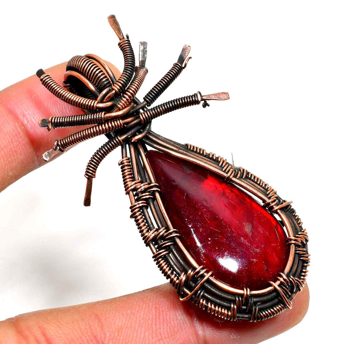 Mystic Flame – Red Agate Copper Pendant