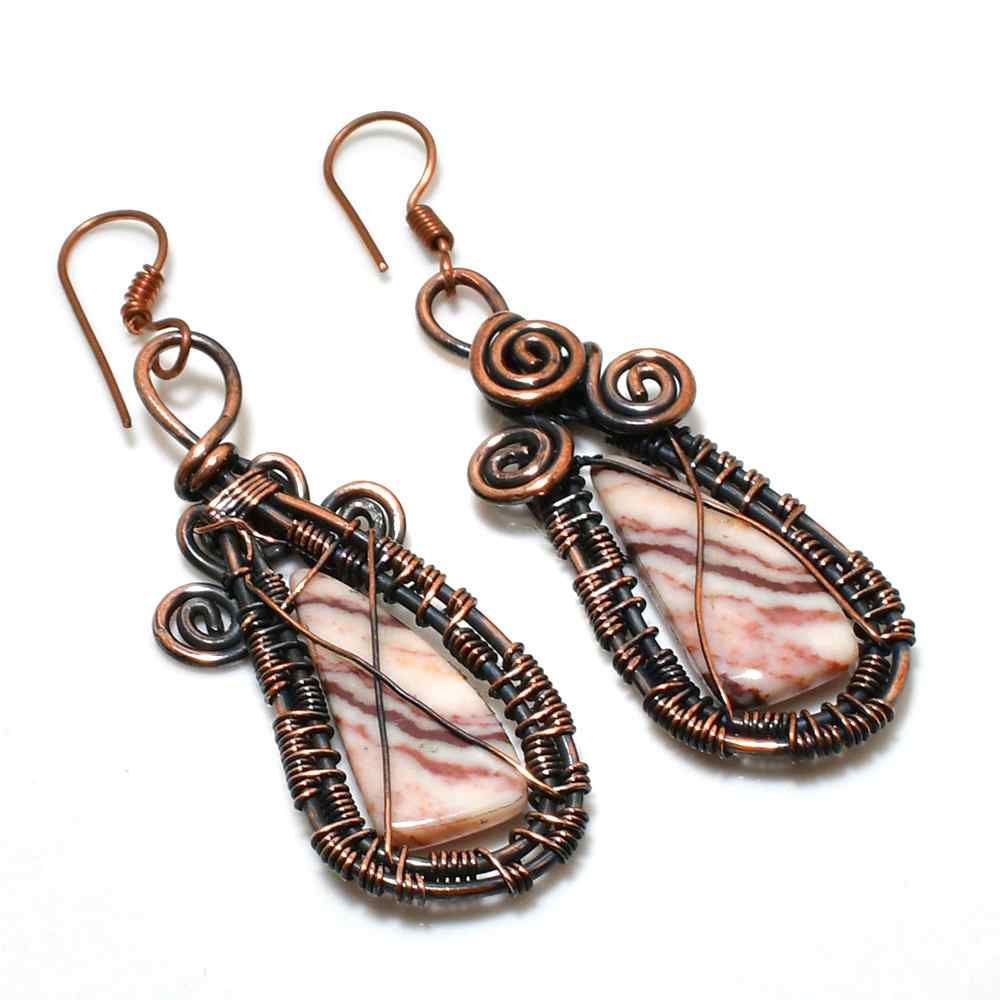 Ember’s Grace – Copper-Wrapped Marbled Stone Earrings