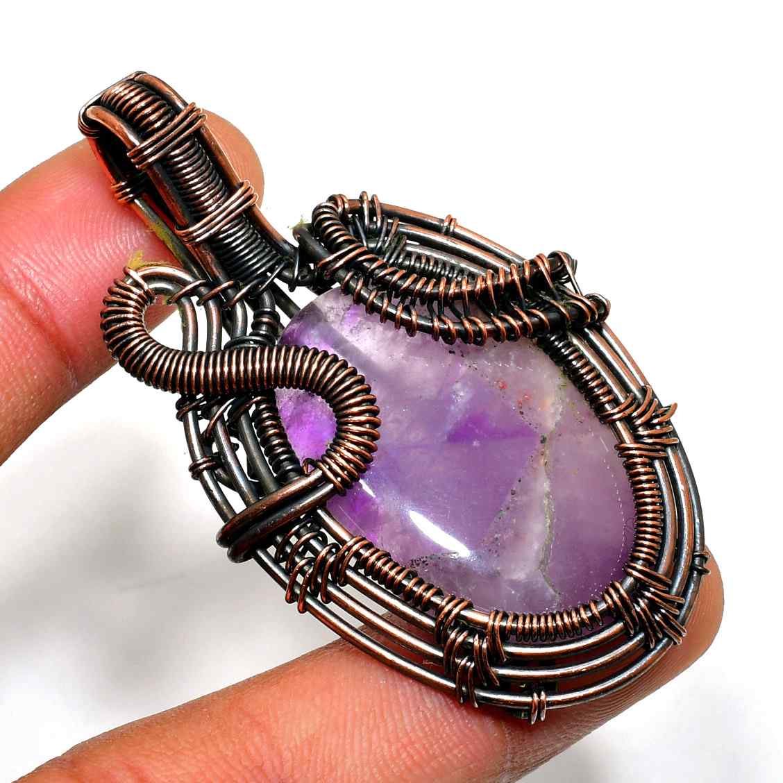 Ezra’s Veil – Amethyst & Oxidized Copper Pendant