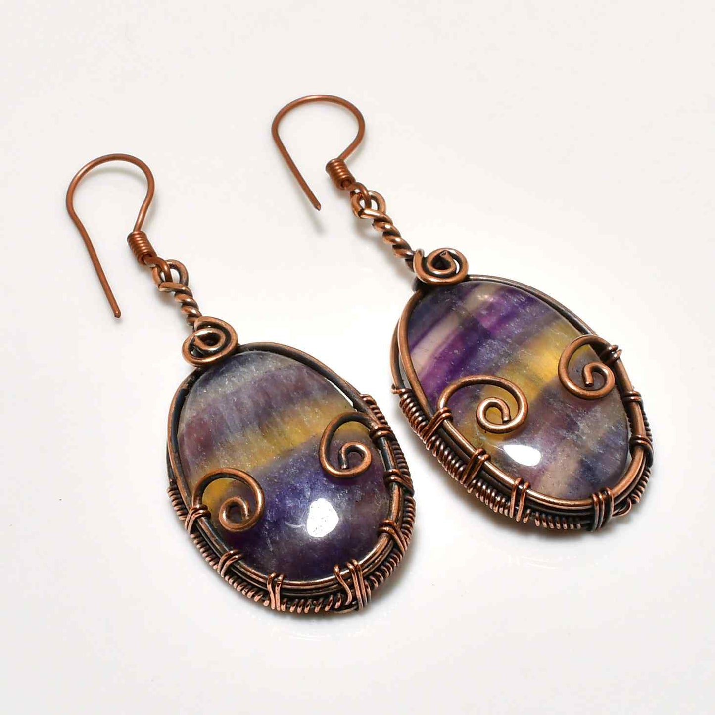 Clarity’s Embrace – Fluorite & Copper Drop Earrings