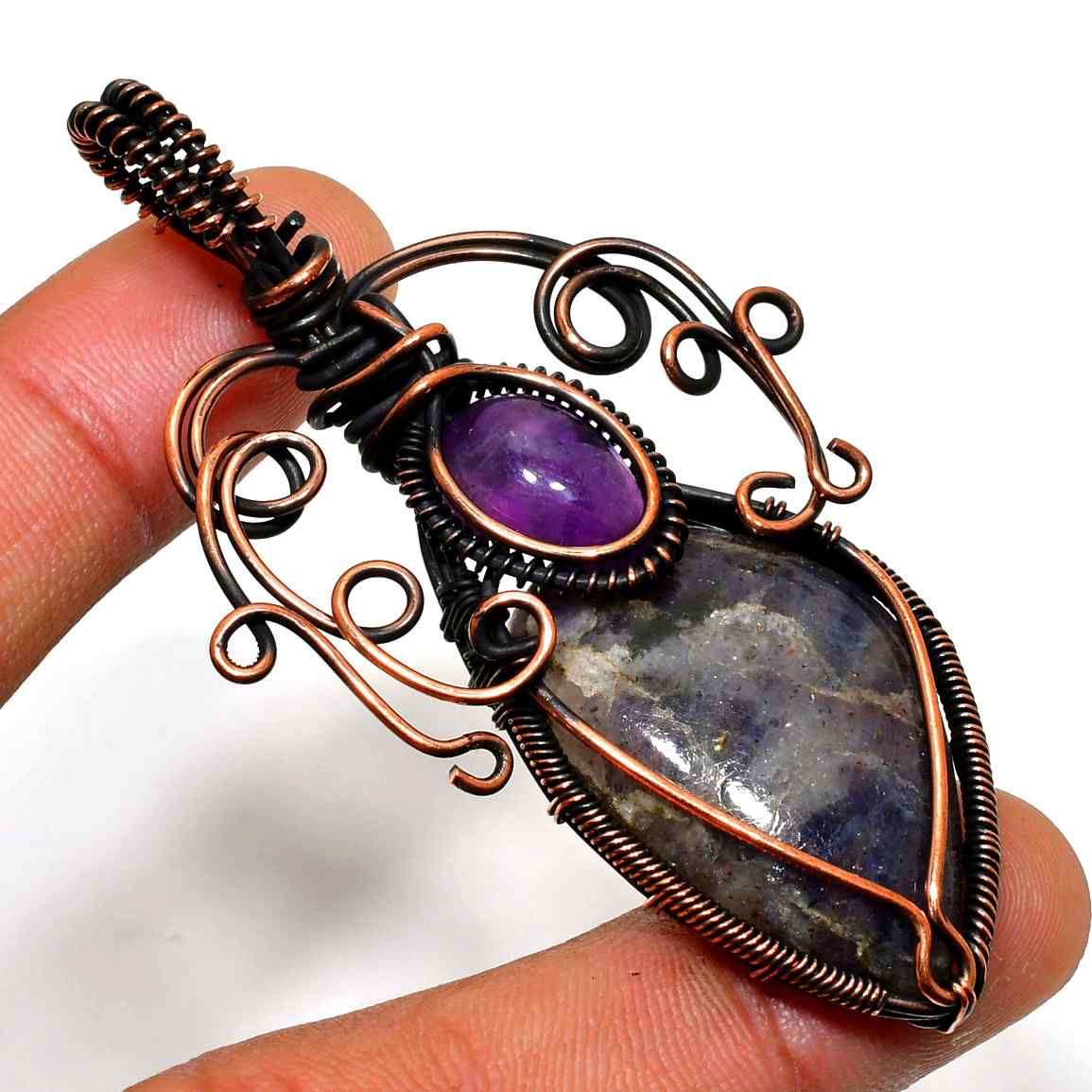 Ezra’s Veil – Oxidized Copper Amethyst Pendant