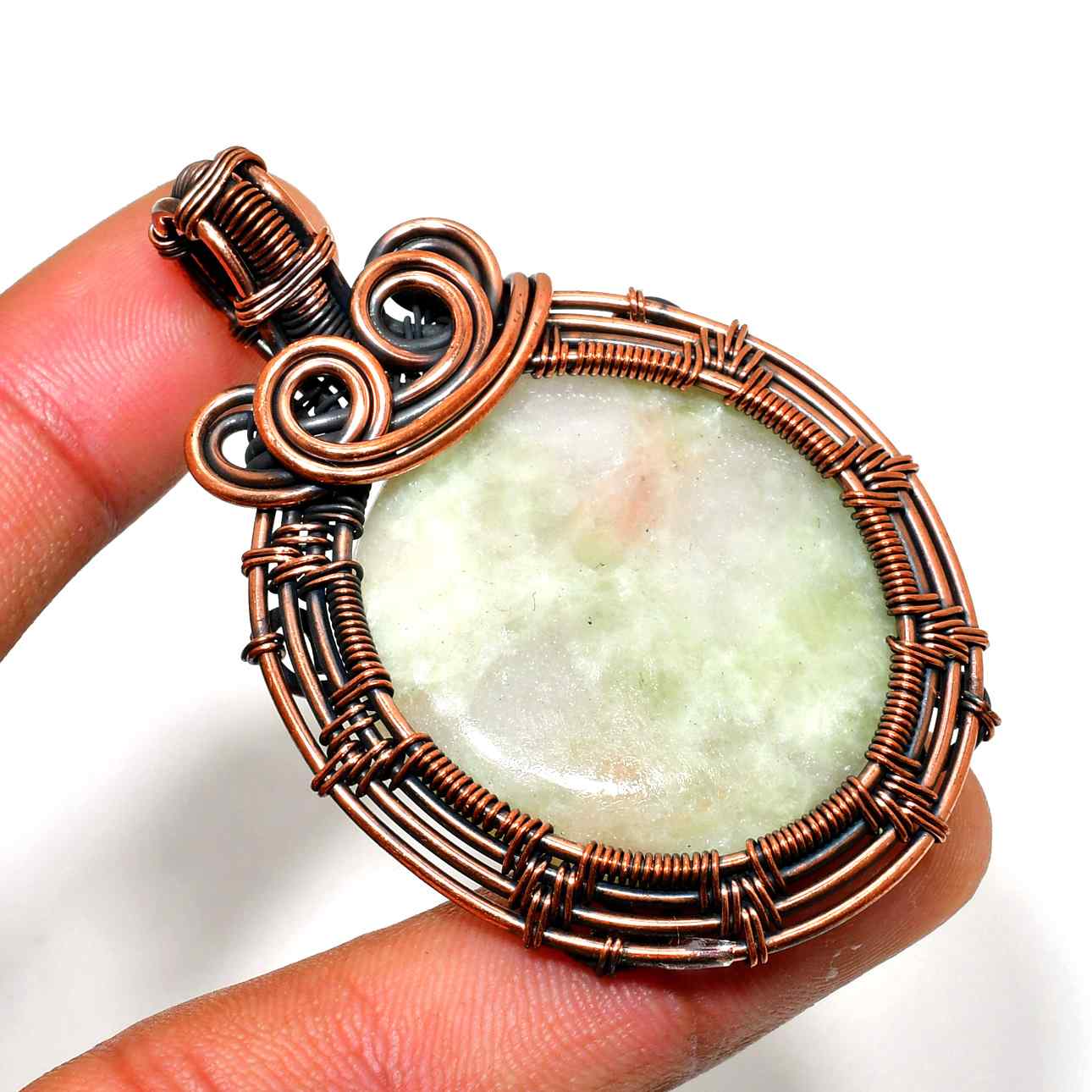 Harmony’s Embrace – Jade & Copper Pendant