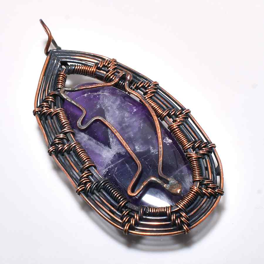 Ezra’s Veil – Amethyst & Oxidized Copper Wire Pendant