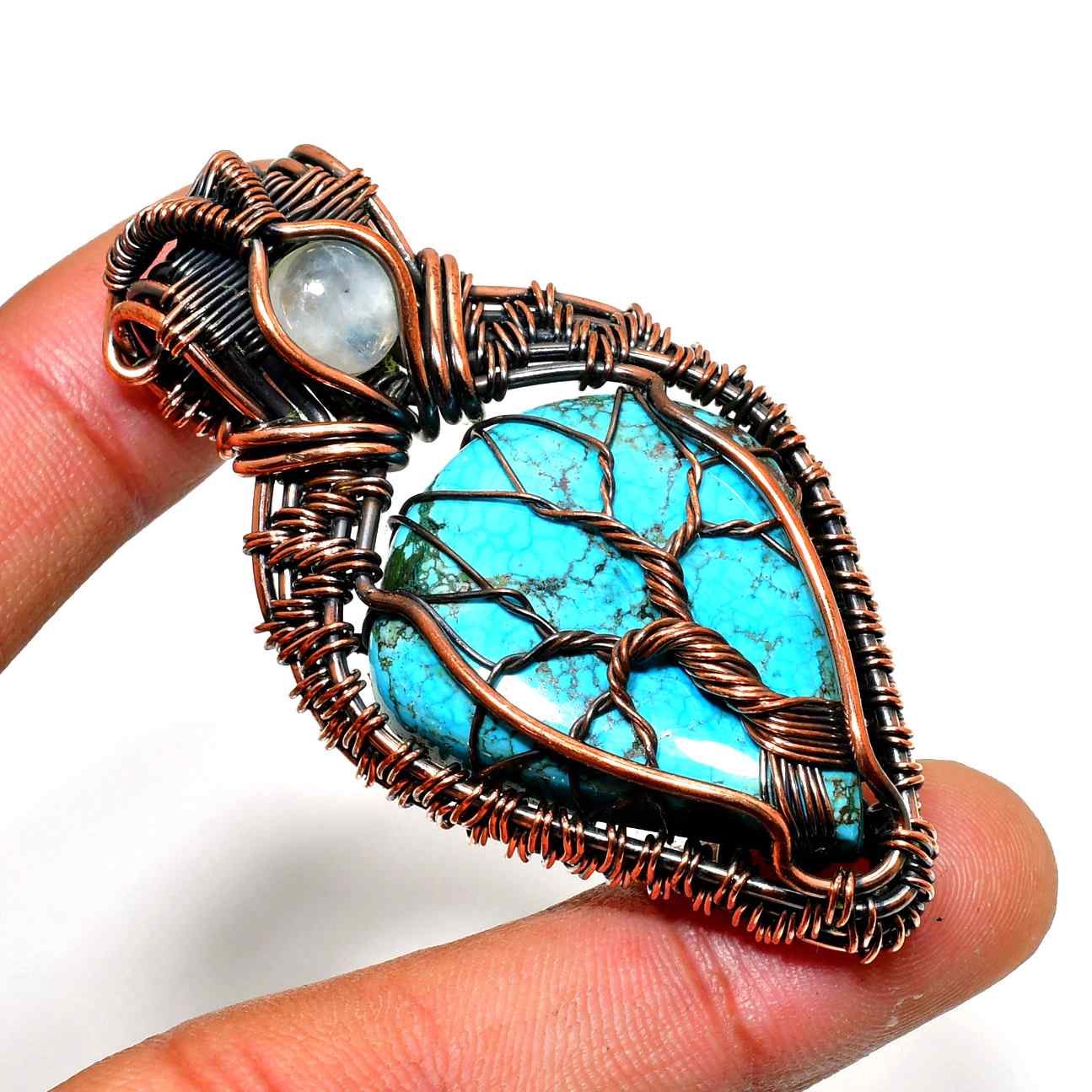 Ember’s Heart – Copper-Wrapped Turquoise Pendant